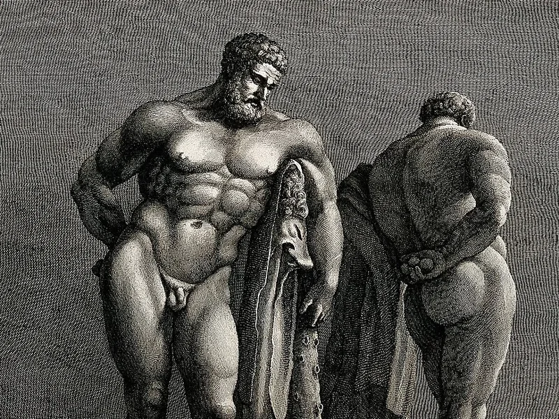 1710-Giuseppe Vasi - L'Ercole Farnese visto di fronte e di spalle